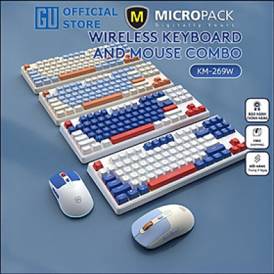 Bộ Bàn Phím Kèm Chuột Không Dây MicroPack Lifestyle KM-269W Tích Hợp Pin Sạc Kết Nối Không Dây 2.4G Hàng Chính Hãng