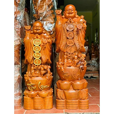 TƯỢNG PHẬT DI LẶC CHÚC PHÚC BẰNG GỖ HƯƠNG ĐÁ KT 120×37×34CM