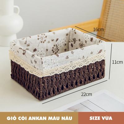 Giỏ Cói Lót Vải Hoa Nhí Đựng Đồ Mỹ Phẩm, Phụ Kiện, Đi Picnic, Giỏ Mây Decor Trang Trí Nhà Cửa Phong Cách Vintage