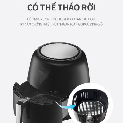 Nồi Chiên Không Dầu Điện Tử Lock&Lock EJF296BLK (7.2 Lít) - Kèm Chảo Nướng - Hàng Chính Hãng