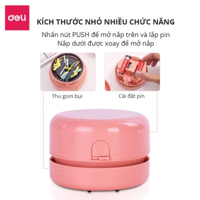 Máy hút bụi bàn mini để bàn tiện lợi hàng chính hãng Deli - Hồng/Trắng/Xanh ngọc - NS198
