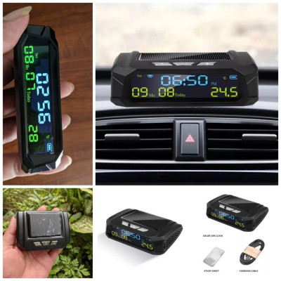 Đồng Hồ Báo Giờ 3in1 Gắn Taplo Ô Tô Năng Lượng Mặt Trời Mẫu Mới Siêu Tiện Lợi