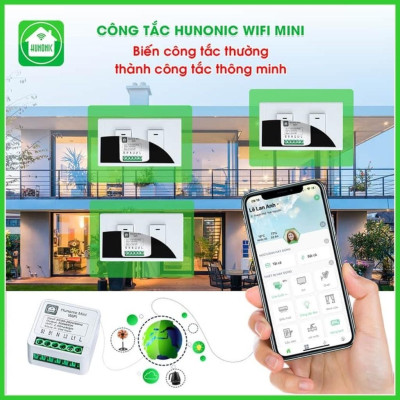 Công Tắc Thông Minh Wifi Hunonic Mini Điều Khiển Từ Xa Qua Điện Thoại, Hẹn Giờ Tự Động
