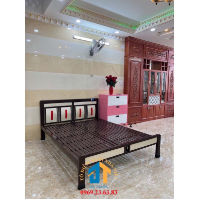 Giường sắt hộp kiểu giả gỗ ĐẠI THÀNH 1m6 x 2m