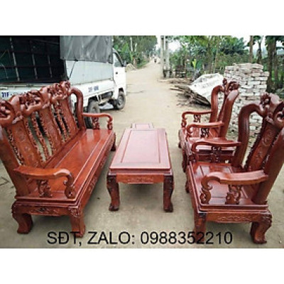 Bộ bàn ghế gỗ phòng khách minh quốc đào gỗ hương vân