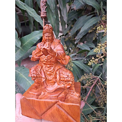 Tượng quan công đọc sách bằng gỗ hương đá cao 20x13.5x9cm 