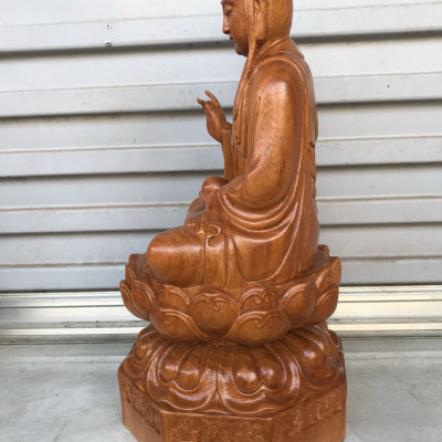 Tượng phật địa tạng vương bồ tát dáng ngồi bằng gỗ hương đá kt cao 50×25×25cm