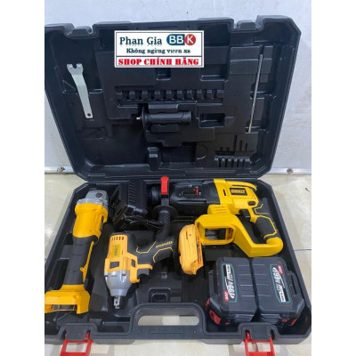 [chính hãƞg] Bộ Combo 3 Trong 1 Gồm Máy Khoan Đục Bê Tông, Máy Mài Và Máy Siết Bulong Dùng Pin 199V, 2 Pin 15 Cell