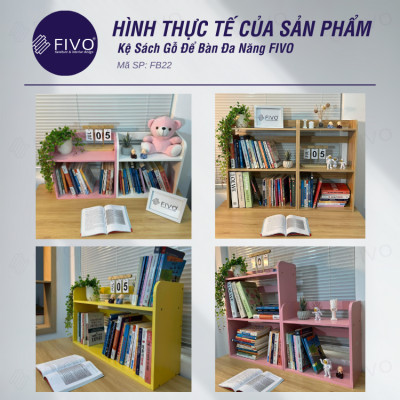 Giá Sách Gỗ Để Bàn Đa Năng FB22 FIVO Màu Trắng, Hồng, Vàng, Tiết Kiệm Không Gian Bàn Học, Làm Việc Gọn Gàng