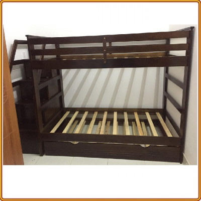 Giường 2 tầng Tundo màu nâu kèm 2 hộc kéo  