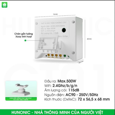 Thiết Bị Chống Trộm Hunonic Và Báo Khách Hunonic CT01 Báo Động Bằng Loa Và Thông Báo Về Điện Thoại