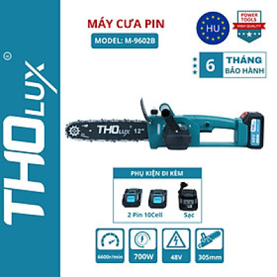 Máy cưa xích pin Tholux M-9602B 700W, Chiều dài lam 305mm, pin 10cell, Động cơ Không Chổi Than