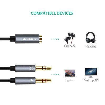 Ugreen UG20899AV140TK 20CM màu Đen Dây chuyển âm thanh 3.5mm âm sang Jack Mic + Loa dương - HÀNG CHÍNH HÃNG