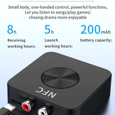 ROGTZ - Bộ Thu Phát Âm Thanh Bluetooth 5.0 2 Trong 1 BT-21, Hỗ trợ NFC, Pin 200mAh 8 Giờ, Chip Xử Lý Âm Thanh Thế Hệ Mới, 2 Cổng Âm Thanh RCA và AUX, Thiết Kế Nhỏ Gọn - Hàng Chính Hãng