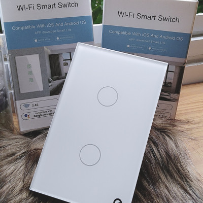 Công tắc thông minh 2 nút bấm sóng wifi , màu trắng, điều khiển qua app Tuya và Smart Life