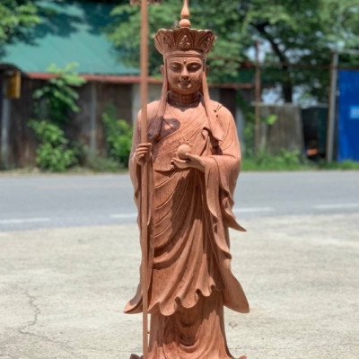 Tượng phật địa tạng vương bồ tát bằng gỗ hương đá liền khối đẹp long lanh  kt cao 100m×34×33cm