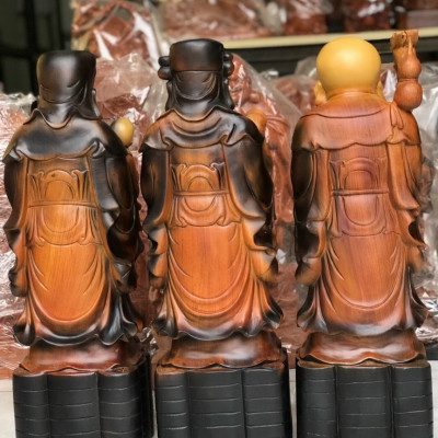 Bộ tượng phật tam đa phúc lộc thọ ,tô làm mầu giả cổ kt cao 40×13×11cm