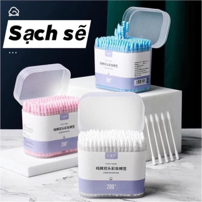 Sản phẩm dụng cụ trang điểm làm đẹp _ Combo hộp 200c tăm bông ráy tai lớn cao cấp với 2 đầu tăm thiết kế hình dáng khác nhau làm sạch sâu bên trong , an toàn và tiện lợi