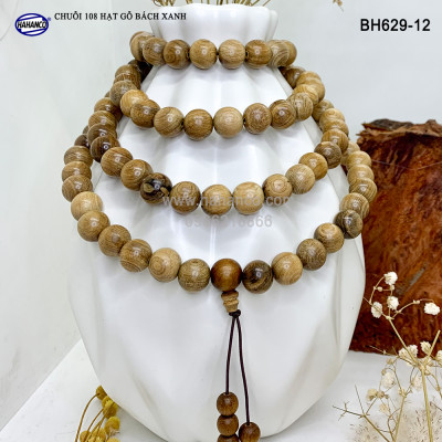 Chuỗi/Tràng 108 hạt 12ly gỗ Bách Xanh cổ thụ - chuyên dùng để lần tràng hạt (BH629-12) Tĩnh tâm, An Yên