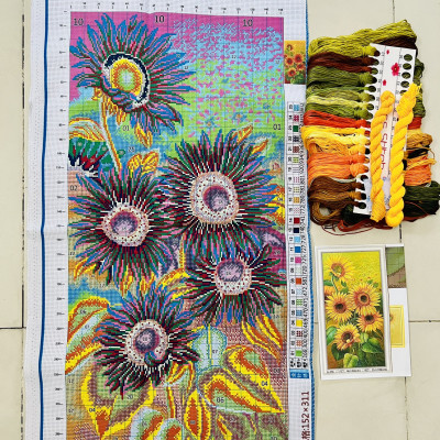 Tranh thêu kín Hoa mẫu đơn A276, kích thước 46 x 84 cm