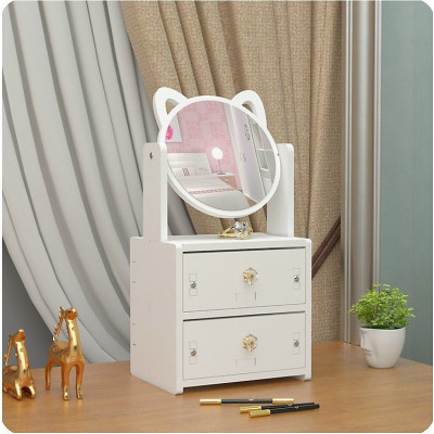 Gương Trang Điểm Để Bàn Tủ Để Đồ Trang Điểm Có Ngăn Kéo Và Gương Xoay 360, Kệ Để Đồ Đa Năng Thiết Kế Sang Trọng Màu Trắng