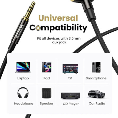 Ugreen UG40186AV139TK 2M 3.5mm góc nghiêng phải Cáp AUX âm thanh 2 đầu 3.5mm - HÀNG CHÍNH HÃNG