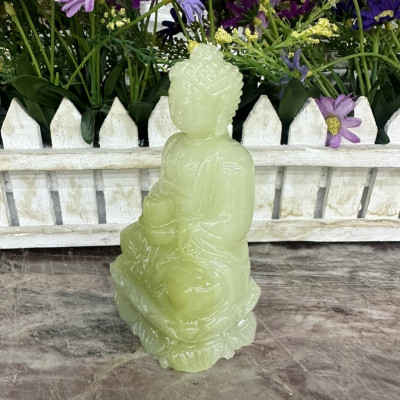 Tượng Phật A Di Đà ngồi đài sen đá ngọc Onyx - Cao 12 cm