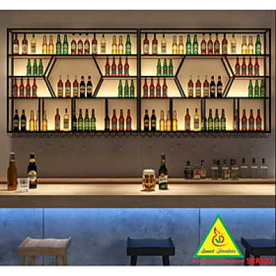 KỆ TRƯNG RƯỢU KHUNG SẮT – MẶT GỖ CÓ ĐÈN 5KRS02 - NỘI THẤT LẮP RÁP VIENDONGADV