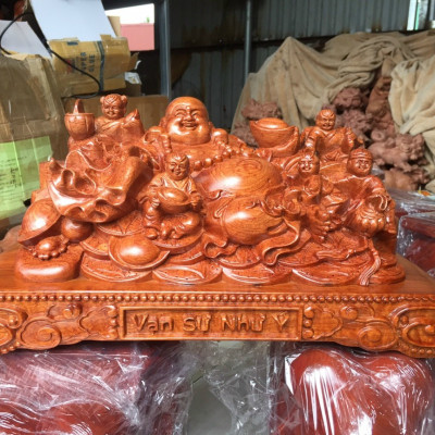 Tượng phật di lặc ngũ phúc bằng gỗ hương đá kt 50×28×26cm 