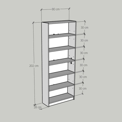 [Happy Home Furniture] CATY, kệ sách 6 tầng tích hợp đèn LED, 80cm x 28cm x 202cm (DxRxC), KSA_006_LED