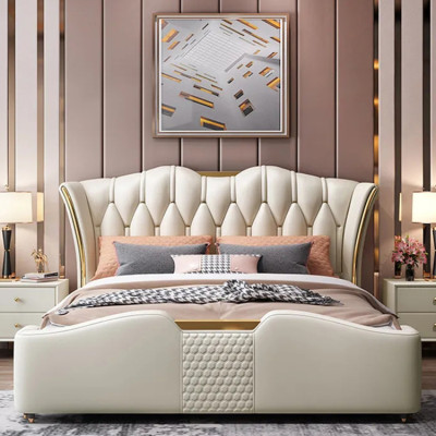 Giường Ngủ Bọc Nệm Da Adora GN04 Nhẹ Nhàng Sang Trọng Kiểu Châu Âu, Giường Cưới Công Nghệ Mỹ - Kích thước 1m8x2m