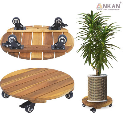 Đế Lót Để Chậu Cây Có Bánh Xe ANKAN 40cm Làm Giá Đỡ Kệ Hoa Cây Cảnh, Màu Vàng Nắng, Chịu Tải 150Kg
