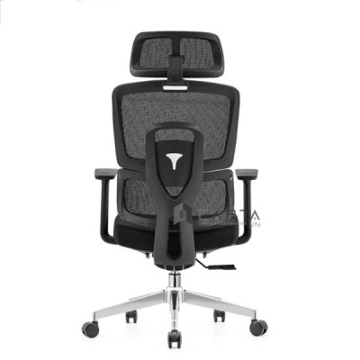 Ghế công thái học CM4527-M Nội thất Capta Ghế xoay văn phòng lưng lưới có tựa đầu bảo vệ cột sống nệm ngồi bọc vải có khung và tay nhựa chữ T 