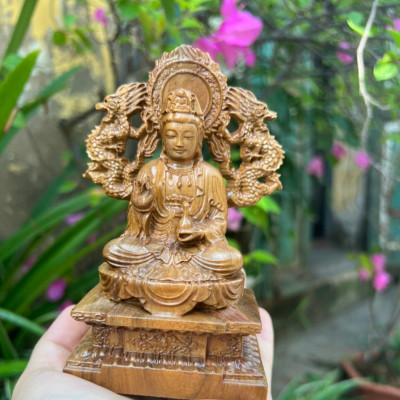 Bộ Tượng phật tam thánh phật vách rồng bằng gỗ bách xanh thơm nức kt cao 13×8×5cm
