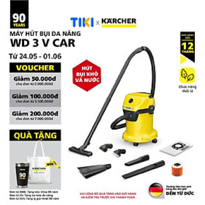 Máy hút bụi đa năng khô và ướt  WD 3 V Car dành cho Karcher - Công suất 1000W - Dùng cho gia đình và ô tô - Hàng Chính Hãng
