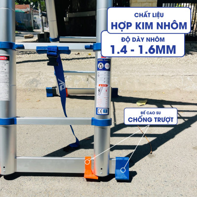 Thang nhôm rút đôi DIY TL-AI-38S chiều cao sử dụng tối đa chữ A 1.8m chữ I 3.8 m - Tiêu chuẩn chất lượng an toàn Châu Âu 
