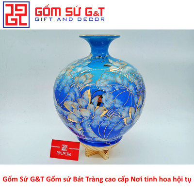 Bóng hút tài lộc cá chép trông trăng vẽ vàng kim Gốm Sứ G&T