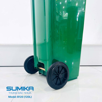 Thùng rác nhựa công cộng SUMIKA B120, dung tích 120L, có bánh xe