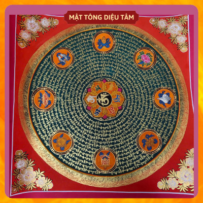 Tranh Mandala Lục Tự Chân Ngôn tranh Chú Om Vẽ Tay Thủ Công họa sư Nepal 55cm kim cương thừa [ tranh KHÔNG KHUNG] Mật tông Diệu Tâm