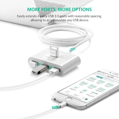Ugreen UG20283CR113TK 1m màu Trắng Bộ chia HUB USB 3.0 sang 4 USB 3.0 hỗ trợ nguồn micro 5V cổng micro - HÀNG CHÍNH HÃNG