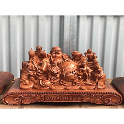 Tượng phật di lặc ngũ phúc bằng gỗ hương đá kt 50×28×26cm 