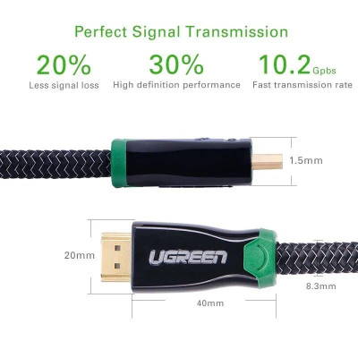 Ugreen UG10291HD126TK 1M màu Đen Cáp tín hiệu HDMI vỏ bọc kim loại hỗ trợ 3D 4K2K - HÀNG CHÍNH HÃNG