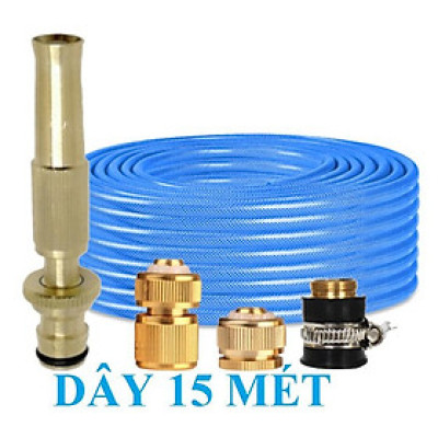 ️ Bộ dây vòi xịt nước rửa xe, tưới cây , tăng áp 3 lần, loại 15m 206587 đầu đồng, cút đồng, + mở chai