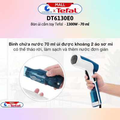 Bàn ủi cầm tay Tefal DT6130E0 1300W - Hàng Chính Hãng - Bình nước  70 ml, Mặt đế  Nhựa, Chức năng  Ủi hơi nước