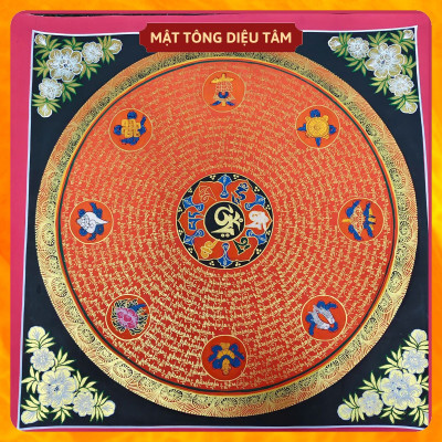 Tranh Mandala Lục Tự Chân Ngôn tranh Chú Om Vẽ Tay Thủ Công họa sư Nepal 55cm kim cương thừa [ tranh KHÔNG KHUNG] Mật tông Diệu Tâm