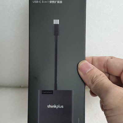 Cáp type C ra HDMI - VGA và USB - 3 trong 1 - Lenovo Thinkplus Type C USB-C 3-in-1 Adapter USB Hub, 4K HDMI 60Hz, VGA, USB 3.0 Type C to HDMI VGA USB 3.0 - Hàng chính hãng