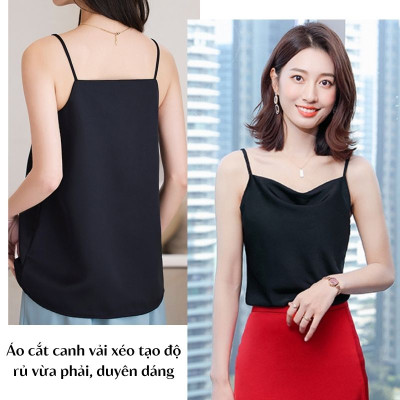 Áo hai dây lụa nữ cổ đổ mặc trong vest chất vải satin cao cấp thoáng mát khi mặc - AO0036