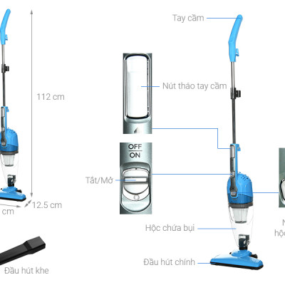 Máy Hút Bụi Cầm Tay Midea MVC-16T-B (Công Suất 800W, Độ ồn: 84 dB, Bộ lọc Hepa H13, Dây Diện 5m)