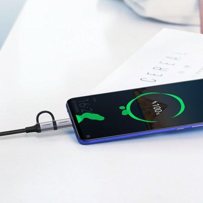 Ugreen UG30875US177TK 1m cáp USB A ra Micro + Type C màu đen dây bện dù đầu bọc nhôm - HÀNG CHÍNH HÃNG