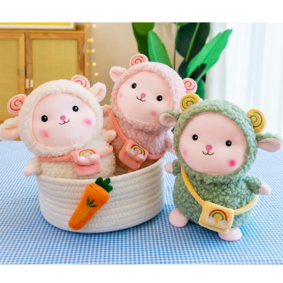 Gấu bông cừu lông xù đeo túi 3 màu, quà tặng thú nhồi bông dễ thương cho bé